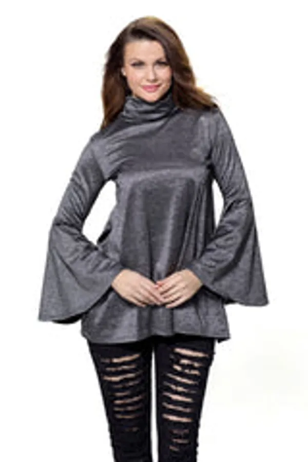 Kaamastra_Black_Flared_Bell_Sleeve_Knit_Blouse
