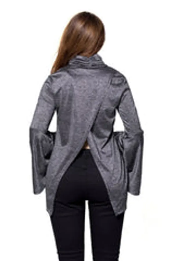 Kaamastra_Black_Flared_Bell_Sleeve_Knit_Blouse
