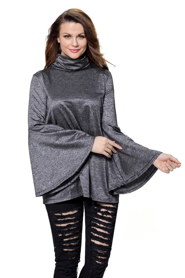 Kaamastra_Black_Flared_Bell_Sleeve_Knit_Blouse
