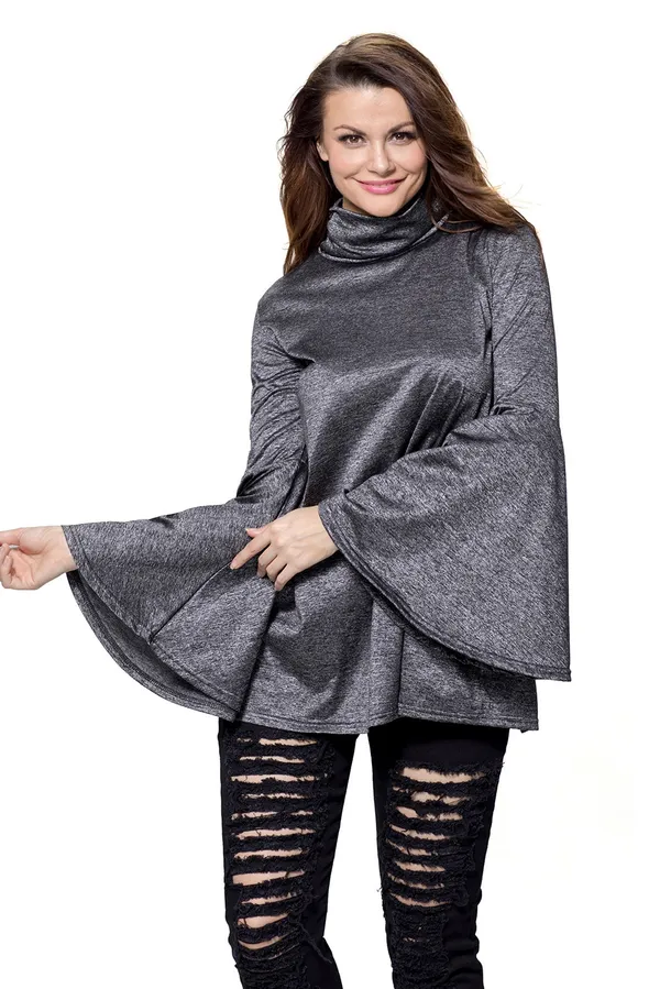 Kaamastra_Black_Flared_Bell_Sleeve_Knit_Blouse