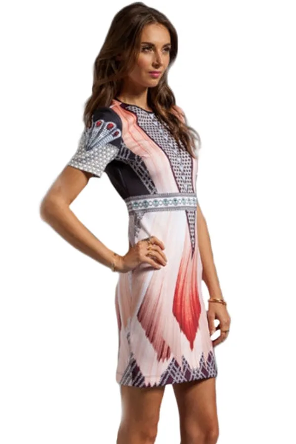 Kaamastra_Peach_Ballerina_Diamond_Print_Dress