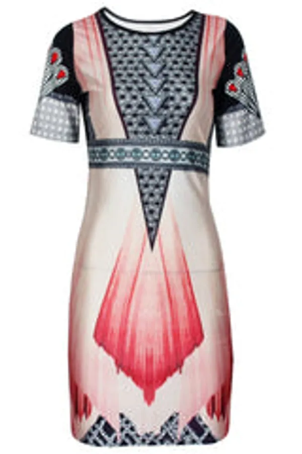 Kaamastra_Peach_Ballerina_Diamond_Print_Dress