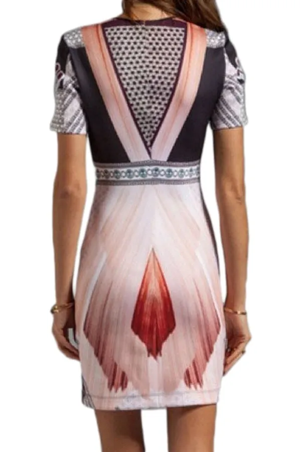 Kaamastra_Peach_Ballerina_Diamond_Print_Dress