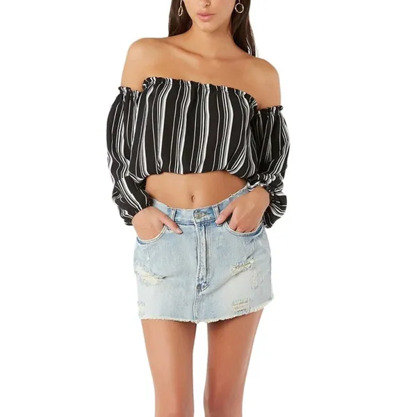 Kaamastra_Black_Printing_Long_Sleeves_Strapless_Crop_Top