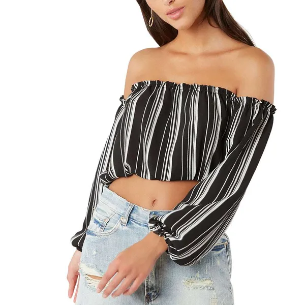 Kaamastra_Black_Printing_Long_Sleeves_Strapless_Crop_Top