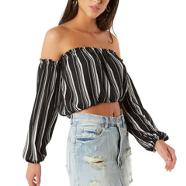 Kaamastra_Black_Printing_Long_Sleeves_Strapless_Crop_Top