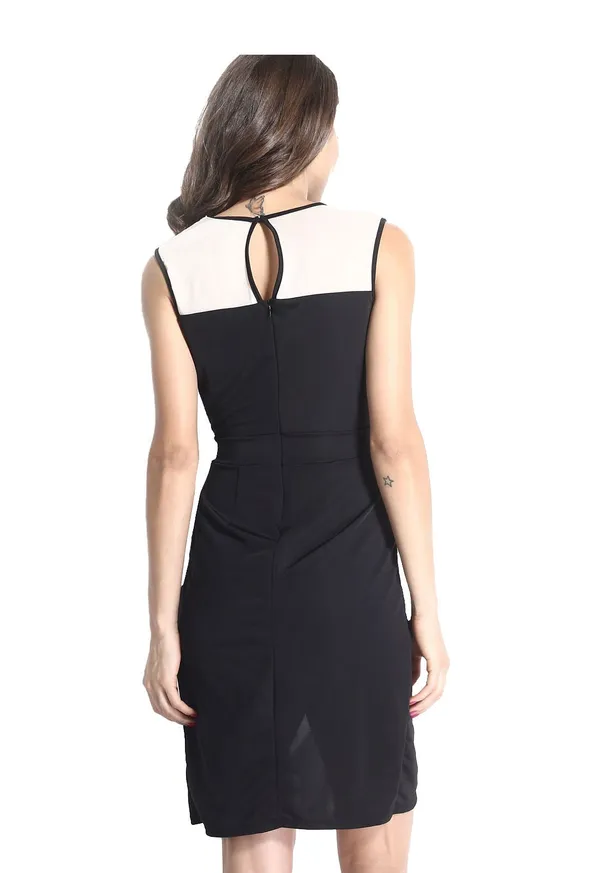Kaamastra_Black_Mesh_Piping_Wrap_2_In_1_Midi_Dress