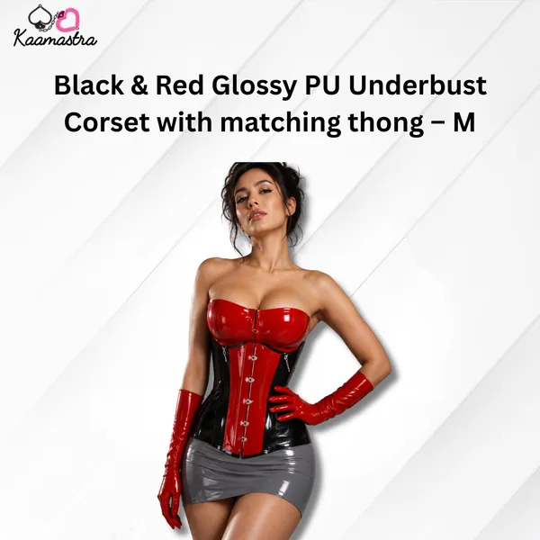 Kaamastra_S_Black_Red_Glossy_Pu_Underbust_Corset_With_Matching_Thong_M