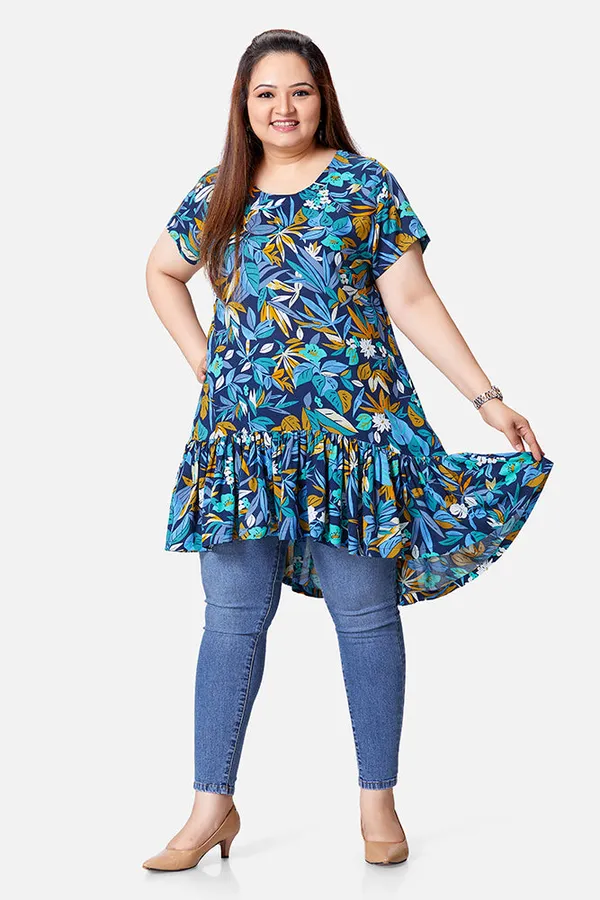 Dark_Blue_Rayon_Floral_Half_Sleeve_Tunic_For_Women