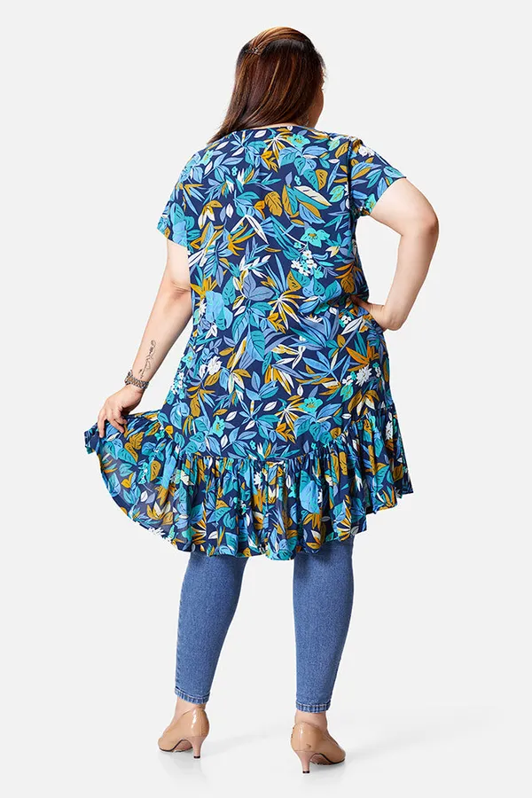 Dark_Blue_Rayon_Floral_Half_Sleeve_Tunic_For_Women