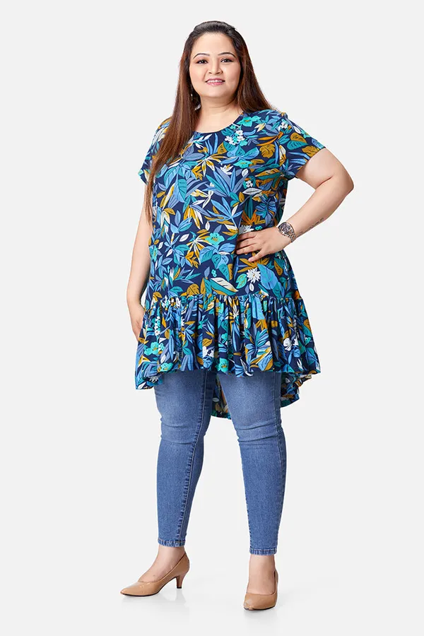 Dark_Blue_Rayon_Floral_Half_Sleeve_Tunic_For_Women