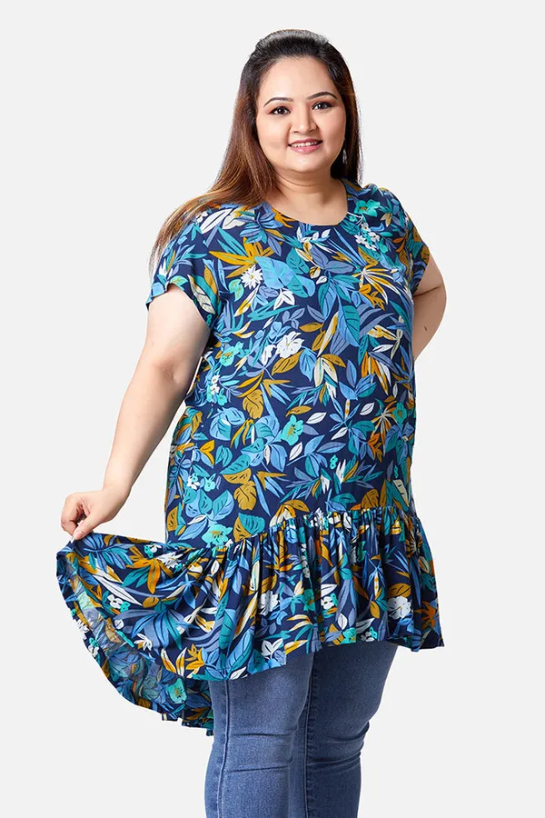 Dark_Blue_Rayon_Floral_Half_Sleeve_Tunic_For_Women