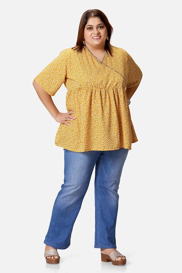 Yellow_Polyester_Floral_Half_Sleeve_Top_For_Women