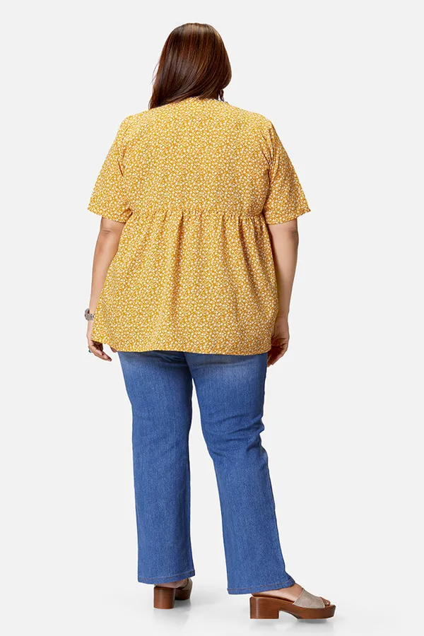 Yellow_Polyester_Floral_Half_Sleeve_Top_For_Women