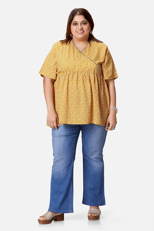 Yellow_Polyester_Floral_Half_Sleeve_Top_For_Women
