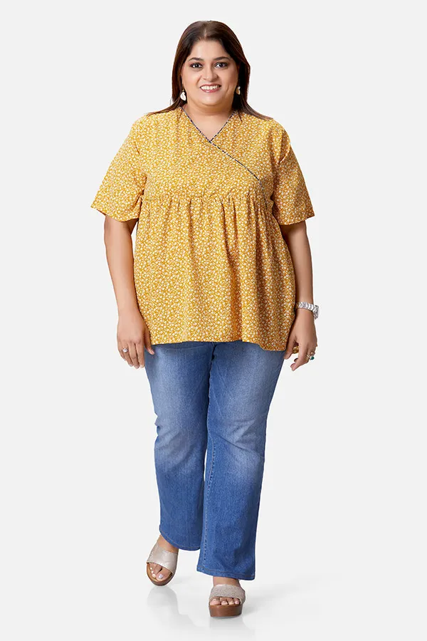 Yellow_Polyester_Floral_Half_Sleeve_Top_For_Women
