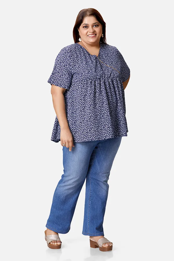 Blue_Polyester_Floral_Half_Sleeve_Top_For_Women