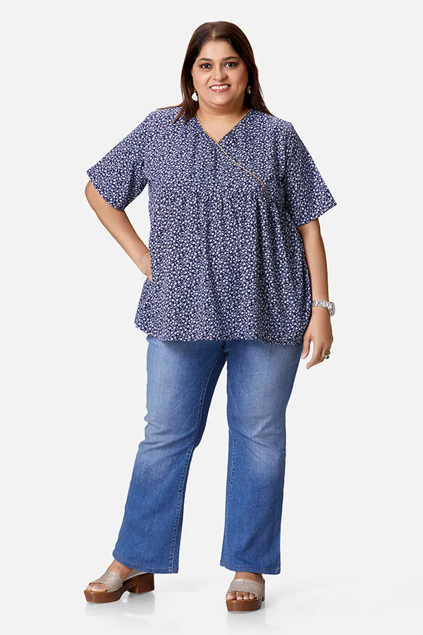 Blue_Polyester_Floral_Half_Sleeve_Top_For_Women
