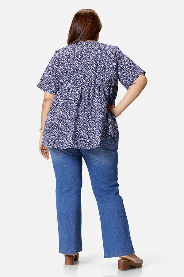 Blue_Polyester_Floral_Half_Sleeve_Top_For_Women