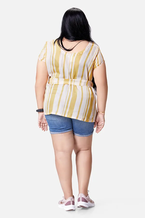 Mustard_Satin_Striped_Half_Sleeve_Top_For_Women