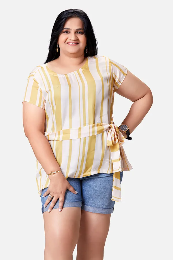 Mustard_Satin_Striped_Half_Sleeve_Top_For_Women