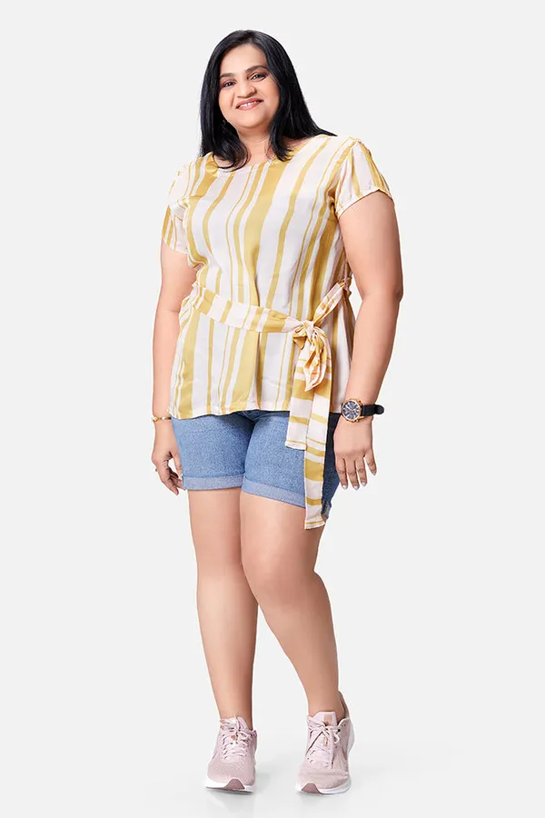 Mustard_Satin_Striped_Half_Sleeve_Top_For_Women