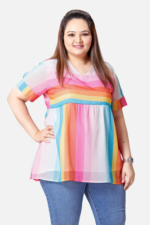 Multicolour_Georgette_Striped_Half_Sleeve_Top_For_Women