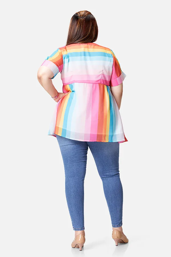 Multicolour_Georgette_Striped_Half_Sleeve_Top_For_Women