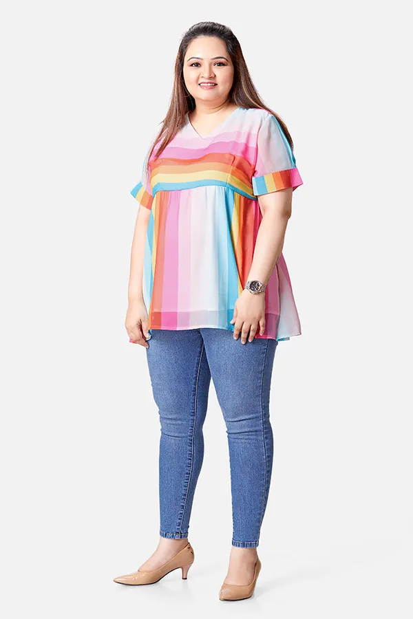 Multicolour_Georgette_Striped_Half_Sleeve_Top_For_Women