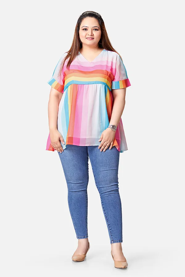 Multicolour_Georgette_Striped_Half_Sleeve_Top_For_Women