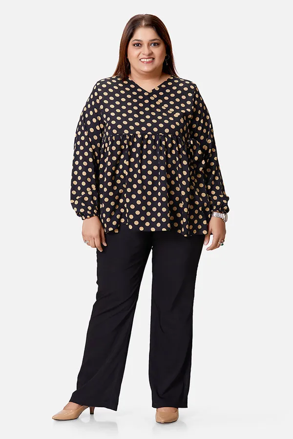 Black_Polyester_Polka_Print_Long_Sleeve_Top_For_Women