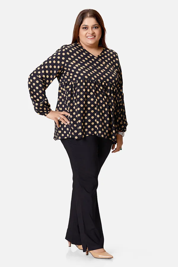 Black_Polyester_Polka_Print_Long_Sleeve_Top_For_Women