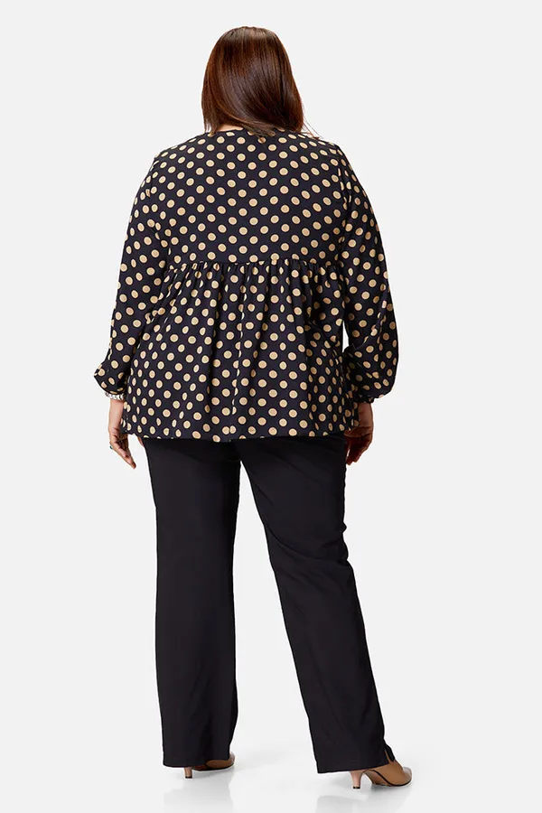 Black_Polyester_Polka_Print_Long_Sleeve_Top_For_Women