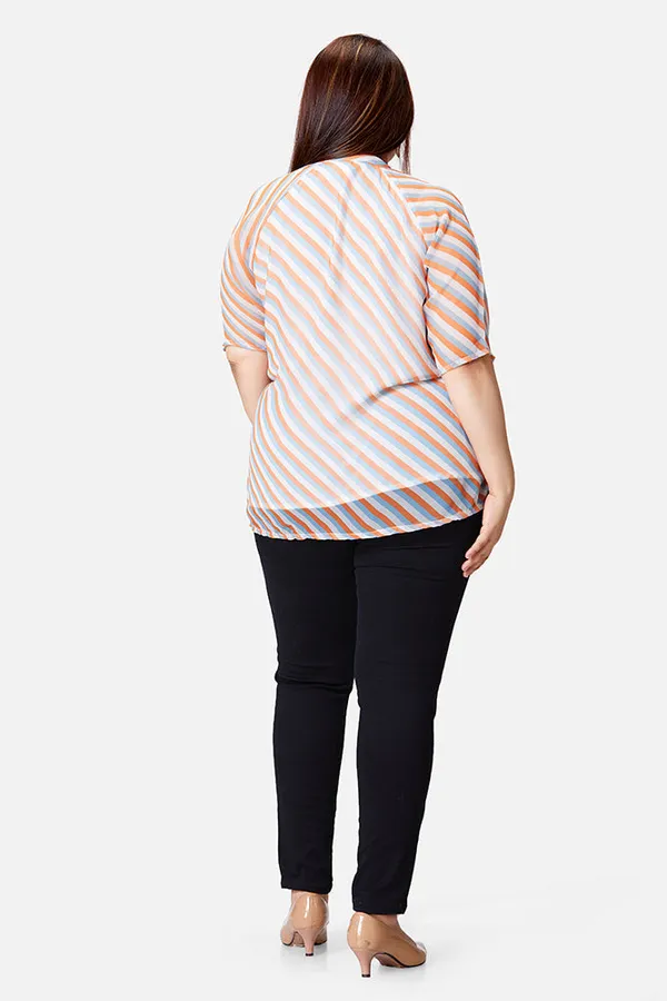 Multicolour_Georgette_Striped_Elbow_Sleeve_Button-Up_Top_For_Women