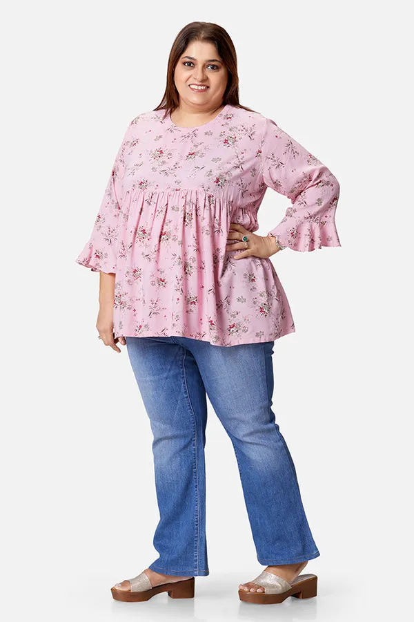Pink_Rayon_Floral_Bell_Sleeve_Top_For_Women