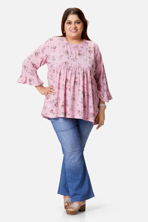 Pink_Rayon_Floral_Bell_Sleeve_Top_For_Women