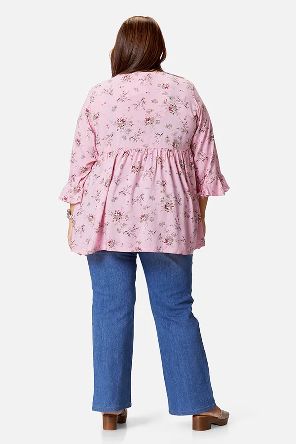 Pink_Rayon_Floral_Bell_Sleeve_Top_For_Women