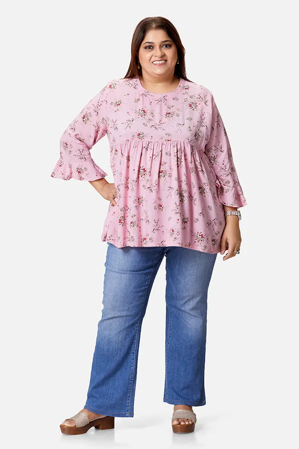 Pink_Rayon_Floral_Bell_Sleeve_Top_For_Women
