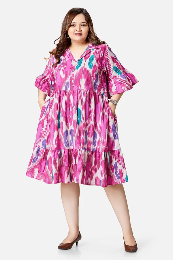 Pink_Cotton_Flared_Calf_Length_Dress_For_Women