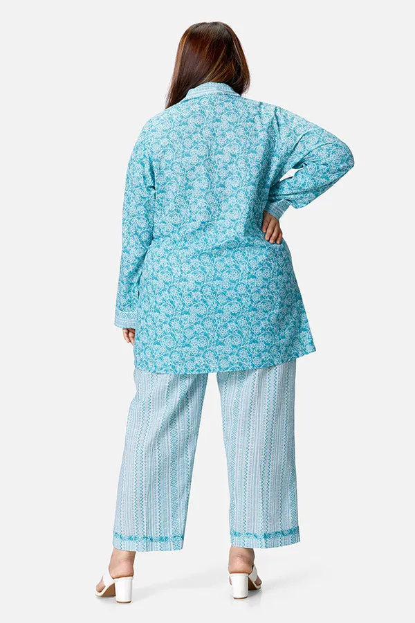 Blue_Cotton_Long_Sleeve_Shirt_And_Pajama_Coord_Set_For_Women