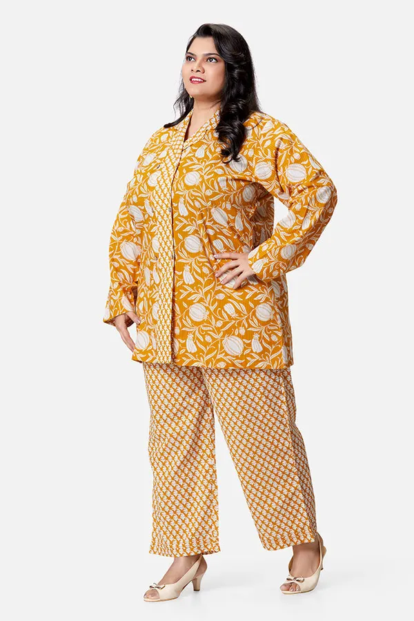 Mustard_Cotton_Shirt_Style_Long_Sleeve_Coord_Set_For_Women