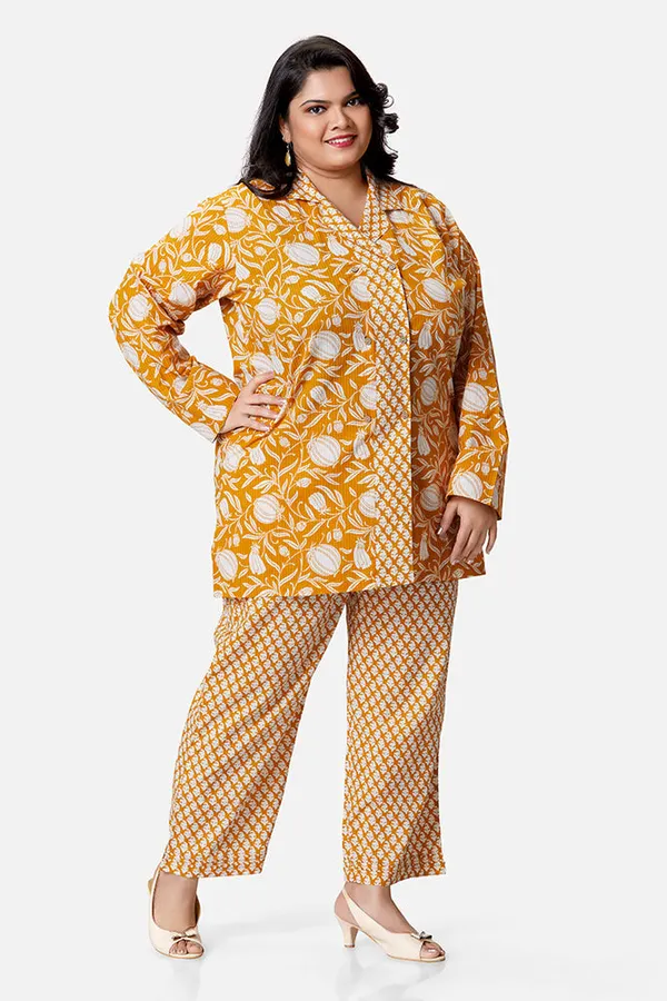 Mustard_Cotton_Shirt_Style_Long_Sleeve_Coord_Set_For_Women
