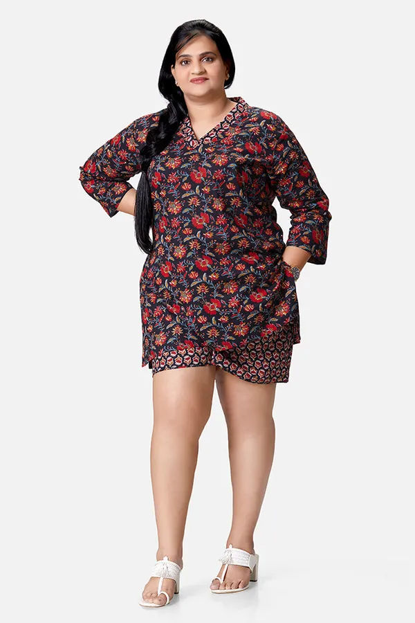 Multicolour_Cotton_Half_Sleeve_Top_And_Shorts_Coord_Set_For_Women