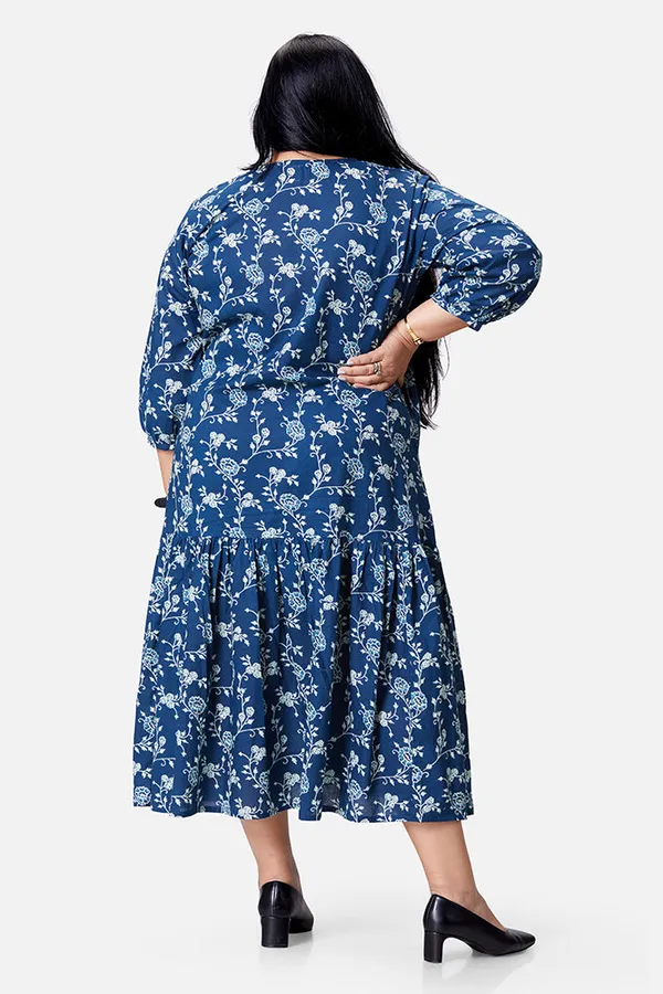 Blue_Cotton_Ankle_Length_Frill_Hem_Dress_For_Women
