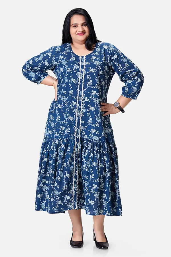 Blue_Cotton_Ankle_Length_Frill_Hem_Dress_For_Women