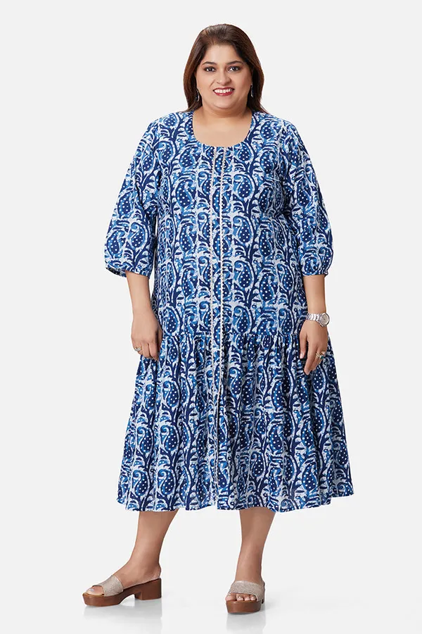 Indigo_Cotton_Paisley_Print_Ankle_Length_Dress_For_Women