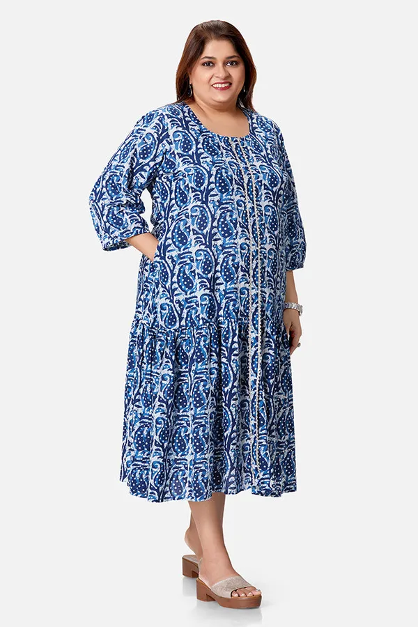 Indigo_Cotton_Paisley_Print_Ankle_Length_Dress_For_Women