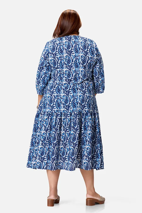Indigo_Cotton_Paisley_Print_Ankle_Length_Dress_For_Women