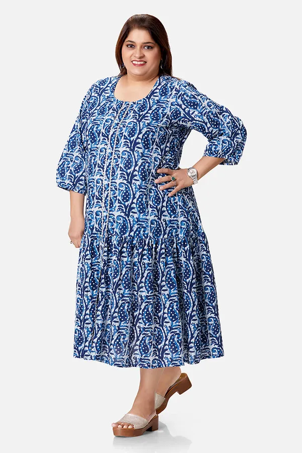 Indigo_Cotton_Paisley_Print_Ankle_Length_Dress_For_Women