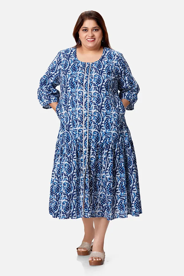 Indigo_Cotton_Paisley_Print_Ankle_Length_Dress_For_Women